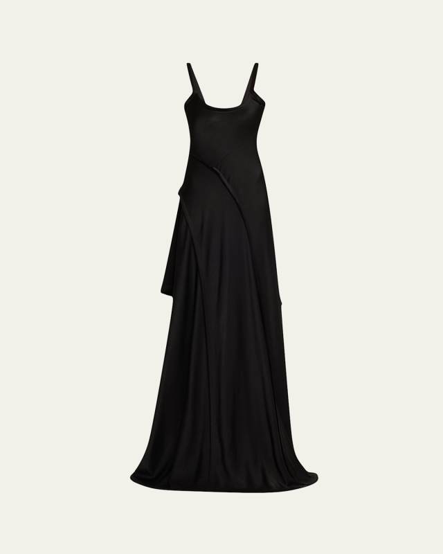 Sleeveless Crepe Back Satin Bias Slip Gown With Slit
